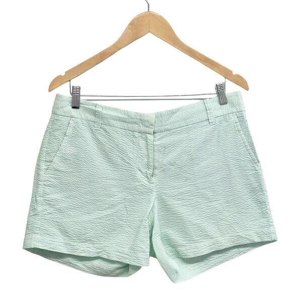 J Crew Shorts Regular Size 10 Green White Striped Casual Front Pockets - Picture 1 of 12